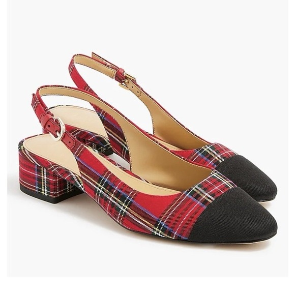 J. CREW Women's 8 Stewart Tartan Plaid Low Block Heel Slingback Christmas - Picture 1 of 7